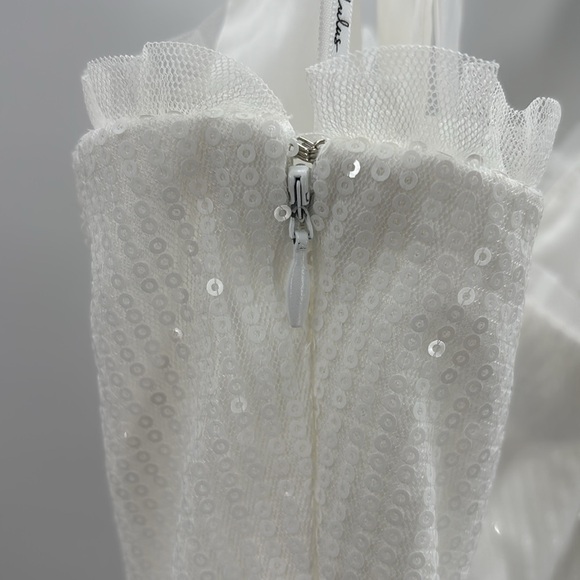 Lulus Glowing Intentions White‎ SEQUIN Bustier Tie-Strap Mini Dress size M NWT - Picture 9 of 16